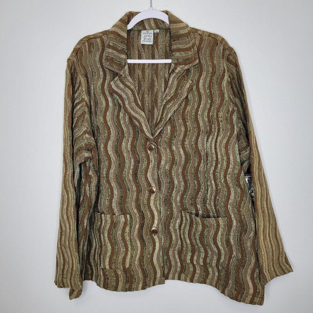 Parsley & Sage green brown groovy quirky button front plus size jacket 3x